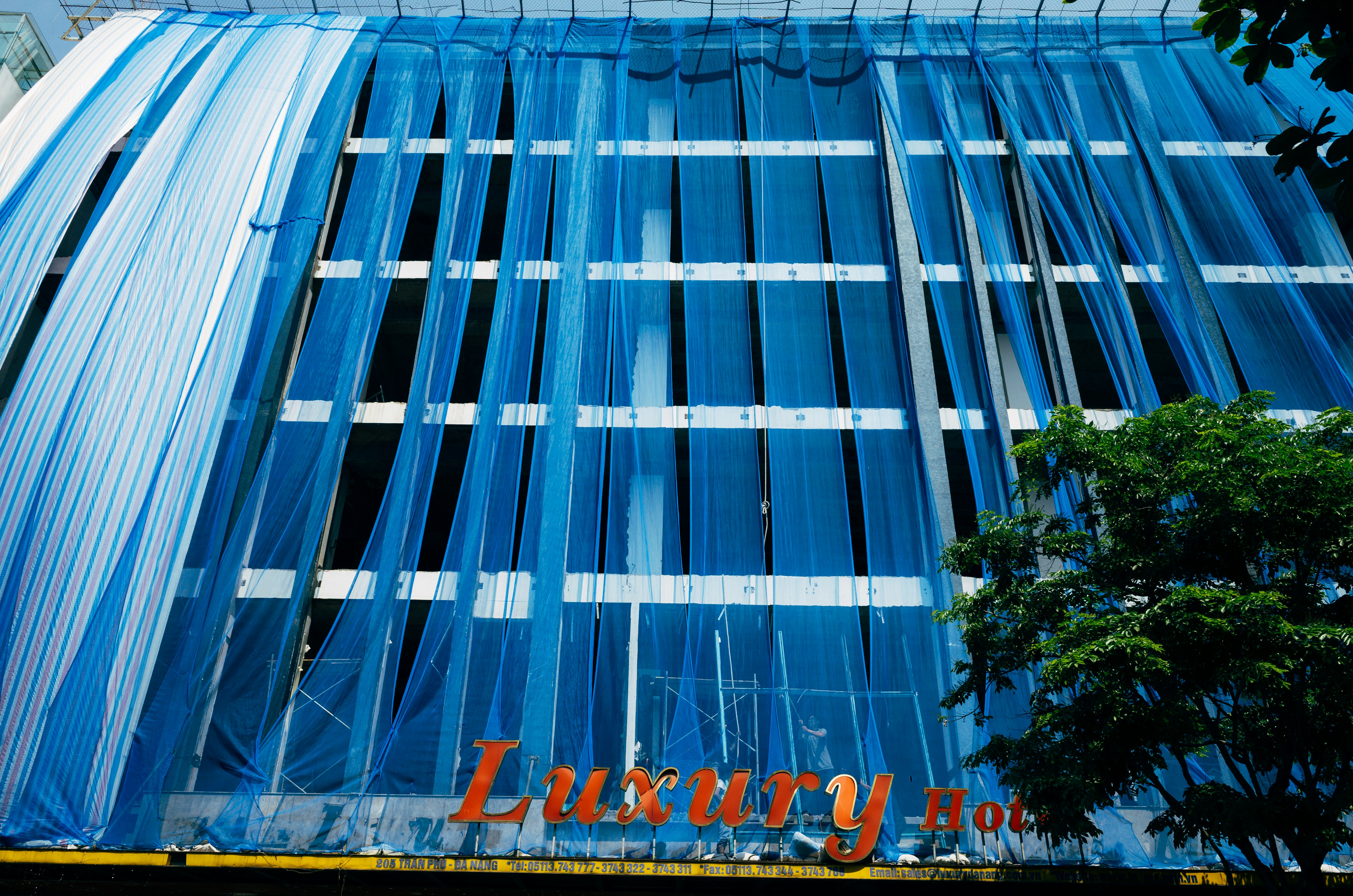 blue and white glass windows